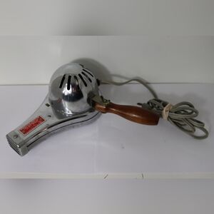Vintage Silver Hair Dryer with Wooden Handle